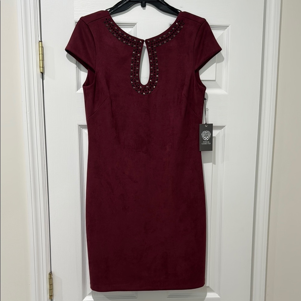 Vince Camuto Red Sheath Mini Dress Short Sleeve Crew Neck